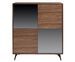 Buffet haut 4 portes Kazy 110 cm - Noyer et verre effet miroir noir - Photo n°1