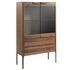 Buffet haut lumineux 2 portes 2 tiroirs Kala 99 cm - Noyer et verre trempé - Photo n°2