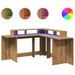 Bureau avec lumières LED chêne artisanal bois d'ingénierie - Photo n°2