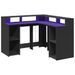 Bureau avec lumières LED noir 130x130x91 cm bois d'ingénierie - Photo n°3