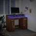 Bureau et lumières LED chêne marron bois d'ingénierie - Photo n°5