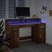 Bureau et lumières LED chêne marron bois d'ingénierie - Photo n°5