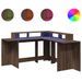 Bureau et lumières LED chêne marron bois d'ingénierie - Photo n°2