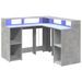 Bureau et lumières LED gris béton 130x130x91cm bois ingénierie - Photo n°3