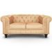 Canapé Chesterfield 2 places imitation cuir beige British - Photo n°1