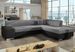 Canapé convertible moderne angle droit tissu gris clair chiné et simili cuir noir Plazo 278 cm - Photo n°1