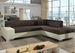 Canapé convertible moderne angle droit tissu marron et simili cuir beige Plazo 278 cm - Photo n°1