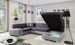 Canapé convertible panoramique bi matières tissu noir chiné et simili cuir noir avec coffre de rangement Houston 320 cm - Photo n°10