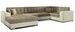 Canapé convertible panoramique tissu beige chiné et simili beige méridienne à gauche Diana 340 cm - Photo n°1