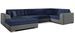Canapé convertible panoramique tissu bleu marine et simili gris méridienne à gauche Diana 340 cm - Photo n°1