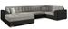 Canapé convertible panoramique tissu gris chiné et simili noir méridienne à gauche Diana 340 cm - Photo n°1
