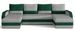 Canapé d'angle convertible panoramique bicolore velours gris clair et vert Nordy 307 cm - Photo n°1
