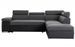 Canapé d'angle droit convertible avec coffre, 2 poufs et niche simili noir tissu gris Dina - Photo n°1