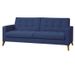 Canapé lit 3 places tissu bleu et pieds bois clair Ruth - Photo n°1