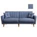 Canapé lit 3 places tissu lin bleu jean et pieds bois naturel Shekal 210 cm - Photo n°6