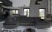 Canapé panoramique bi-matières tissu gris chiné et simili cuir gris coffre de rangement à gauche Kutty 345 cm - Photo n°2