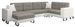Canapé panoramique tissu gris clair chiné et simili cuir blanc en forme de U convertible avec petit coffre de rangement Lizzio 312 cm - Photo n°1