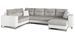 Canapé panoramique tissu gris clair chiné et simili cuir blanc en forme de U convertible avec petit coffre de rangement Lizzio 312 cm - Photo n°1
