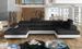 Canapé panoramique tissu noir et simili cuir blanc convertible avec coffre de rangement Romano 345 cm - Photo n°2