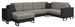 Canapé panoramique tissu gris chiné et simili cuir noir en forme de U convertible avec petit coffre de rangement Lizzio 312 cm - Photo n°1