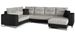 Canapé panoramique tissu gris chiné et simili cuir noir en forme de U convertible avec petit coffre de rangement Lizzio 312 cm - Photo n°1
