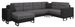 Canapé panoramique tissu anthracite et simili cuir noir en forme de U convertible avec petit coffre de rangement Lizzio 312 cm - Photo n°1