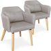 Chaise avec accoudoirs tissu beige et pieds bois clair Biggie - Lot de 2 - Photo n°1