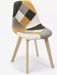 Chaise en tissu patchwork jaune, gris et pieds en bois naturel Vinto - Photo n°1