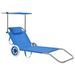 Chaise longue pliable à roulettes tissu bleu et métal Durra - Photo n°1