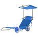 Chaise longue pliable à roulettes tissu bleu et métal Durra - Photo n°2