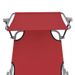 Chaise longue pliable avec auvent tissu rouge et métal Sher - Photo n°2
