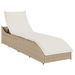Chaise longue pliante coussin et rangement beige résine tressée - Photo n°1