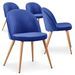 Chaise moderne velours bleu et pieds métal imitation bois Skoda - Lot de 4 - Photo n°1