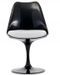 Chaise noir brillant avec coussin tissu blanc pétale de tulipe - Photo n°1