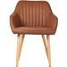 Chaise avec accoudoir vintage similicuir marron clair et pieds bois naturel Vizon - Lot de 2 - Photo n°2