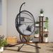 Chaise suspendue en forme d'œuf et support gris rotin et acier - Photo n°1