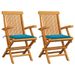 Chaises de jardin avec coussins bleu 2 pcs Bois de teck massif 3 - Photo n°1