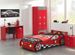 Chambre enfant 4 pièces lit voiture chevet bureau et armoire 2 portes bois rouge Lemans 90x200 cm - Photo n°1