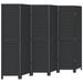 Cloison de séparation 6 panneaux noir bois de paulownia massif - Photo n°1