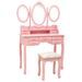 Coiffeuse avec tabouret et miroir pliable en 3 Rose - Photo n°1