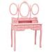 Coiffeuse avec tabouret et miroir pliable en 3 Rose - Photo n°2