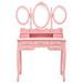 Coiffeuse avec tabouret et miroir pliable en 3 Rose - Photo n°3