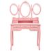 Coiffeuse avec tabouret et miroir pliable en 3 Rose - Photo n°3