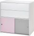 Commode 2 tiroirs 2 portes laqué blanc rose et gris Clic - Photo n°1