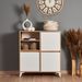 Commode haute 3 portes frêne blanc et bois naturel Valdis 97 cm - Photo n°2