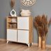 Commode haute 3 portes frêne blanc et bois naturel Valdis 97 cm - Photo n°5