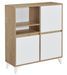 Commode haute 3 portes frêne blanc et bois naturel Valdis 97 cm - Photo n°6
