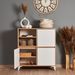 Commode haute 3 portes frêne blanc et bois naturel Valdis 97 cm - Photo n°10