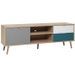 CUBA Meuble TV scandinave décor chene, gris, blanc et bleu pétrole - L 150 cm - Photo n°5