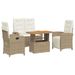 Ensemble à manger de jardin coussins 4 pcs beige résine tressée - Photo n°1